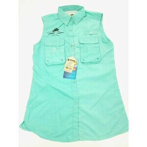 BANANA BOAT Topsail Island NC Sz S Sleeveless UPF 50 Button Up Shirt Mint Green